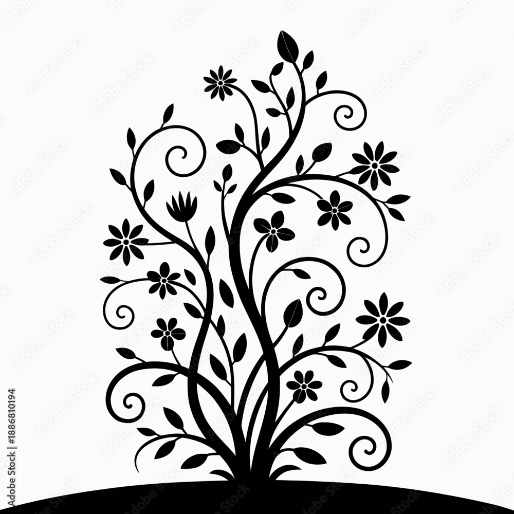 Obraz premium A decorative floral silhouette with intricate vines and blossoms