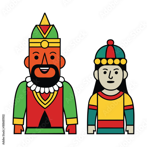 Hacivat and Karagöz, iconic Turkish shadow puppets, entertain with witty, humorous dialogue, blending cleverness and mischief in traditional folk theater.
