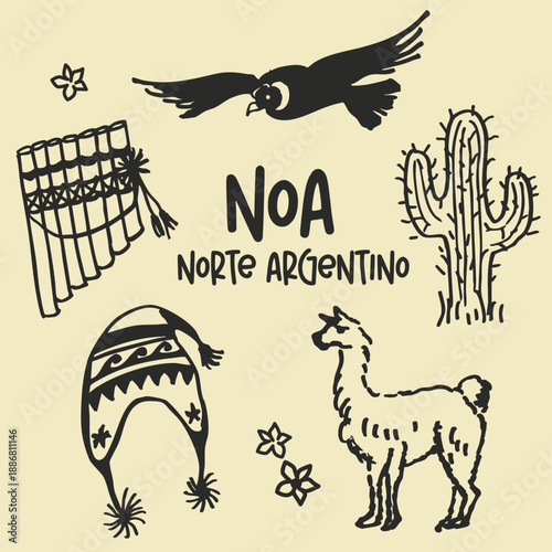 NOA, norte argentino,Salta, Jujuy, Tucumán, Catamarca, cardón, quena, cóndor, gorro, llama,