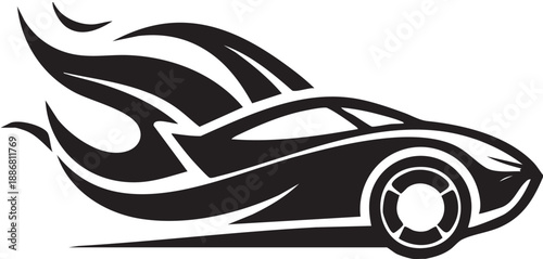 Fast Sports Car with Flame Speed Icon