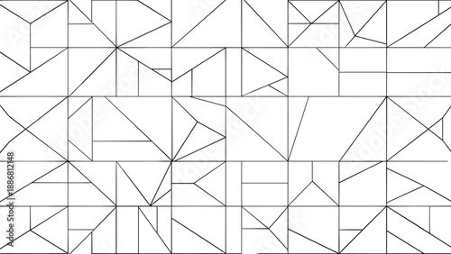 Abstract geometric line pattern background, minimal black outline shapes composition, modern linear mosaic texture for wallpaper, branding, print, vector design