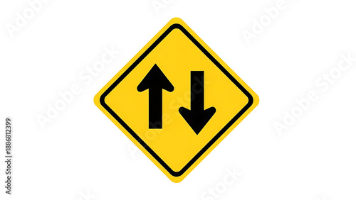 Free Download Yellow diamond traffic sign indicating two-way traffic, with arrows pointing up and down - GFXLoad