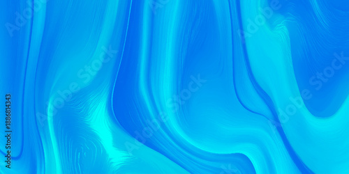 Abstract blue liquid background with fluid waves of turquoise and azure acrylic paint swirl textured using graphic design, website headers.