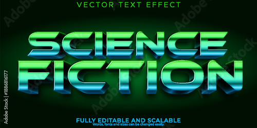 Science fiction movie or book title with glowing green and blue letters on black background