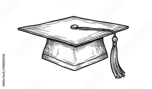 Graduation Hat with Tassel Hand Drawn Line Art Vector Illustration