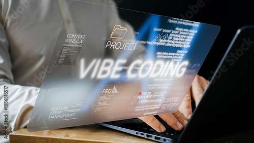 Slika na platnu The concept of vibe coding is programming using AI and tools in the field of application development, websites, and business projects, PRD, feedback loop, context window