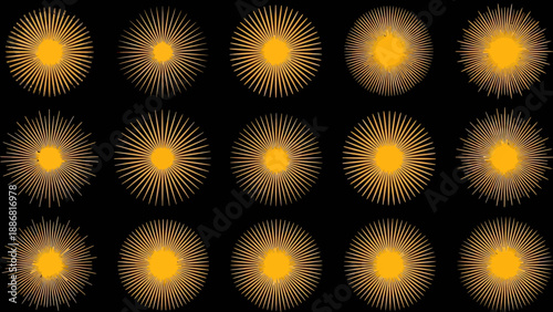 Yellow Spiky Balls on Black Background.