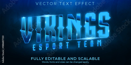 Vikings esport team blue neon text effect logo design