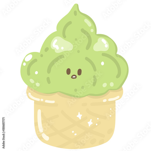 Cute Matcha Ice Cream Cone Illustration