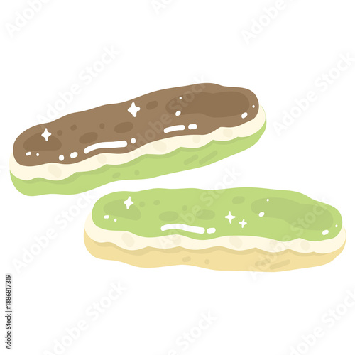 Eclair With Chocolate and Matcha topping Illustration