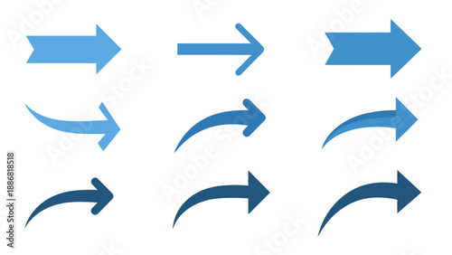 Collection of Blue Arrows Pointing Right Directions.
