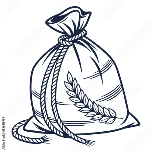 Traditional Grain Storage Sack Tied with Rope in a Minimal Vector Style, Representing Agriculture and Harvest.