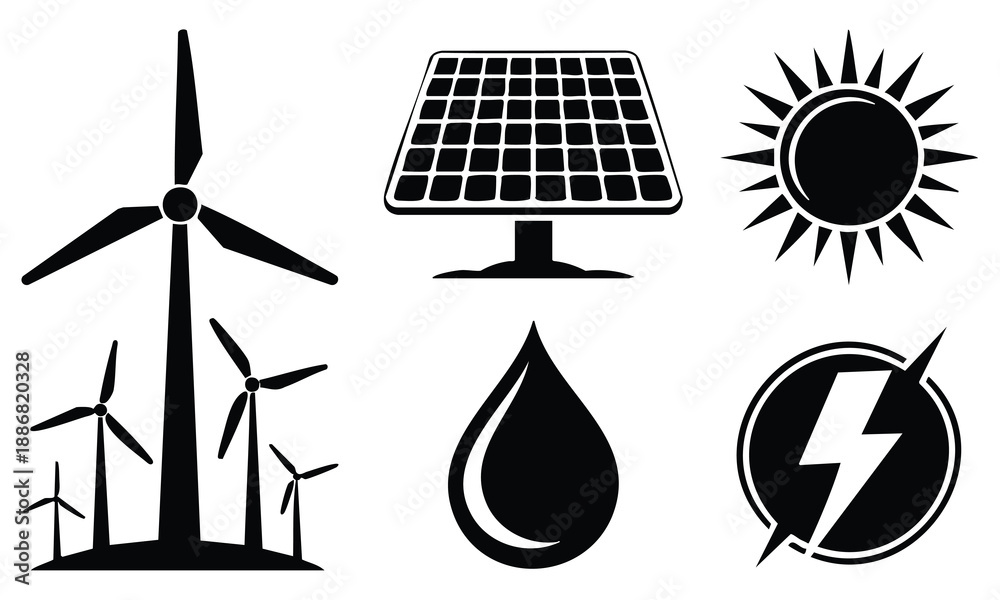 Fototapeta premium Set bundle earth day silhouette renewable energy and power icons