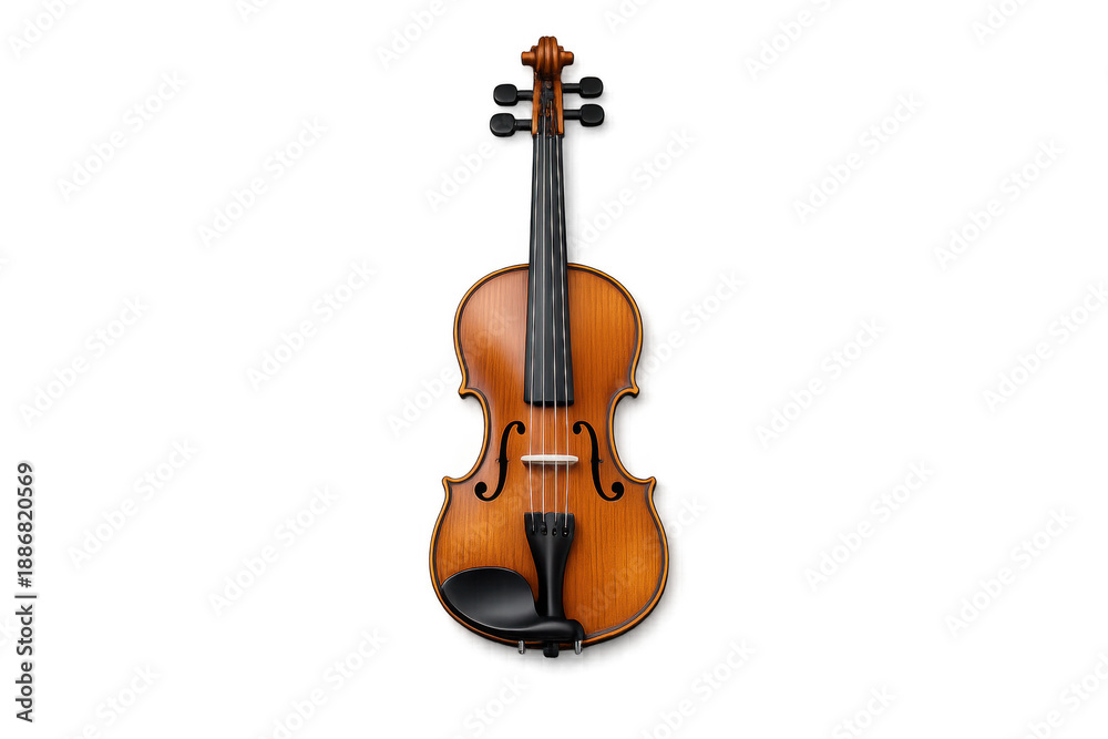 Fototapeta premium Acoustic violin with a rich brown finish, isolated on a pure black background