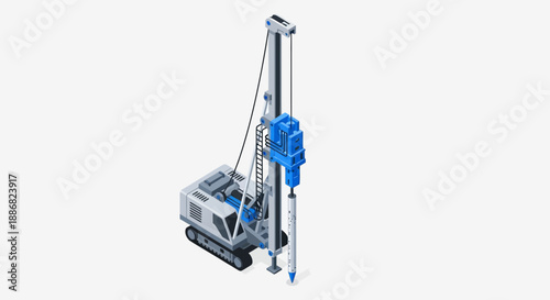 Powerful Industrial Foundation Drilling Equipment On White Background For Construction