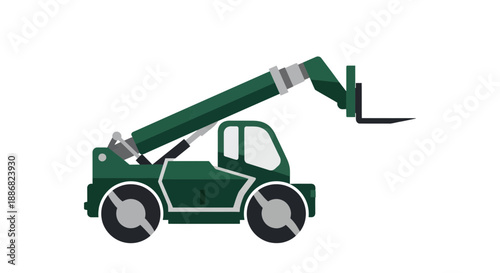 Powerful Green Telehandler Lifting Equipment Vector Illustration For Industrial Logistics