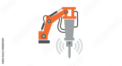 Powerful Hydraulic Breaker Attachment On Excavator Arm Delivering Impact Icon For Demolition