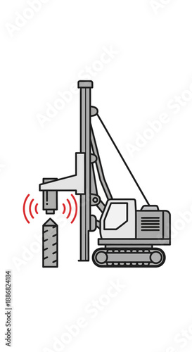 Powerful Industrial Machine Installing Deep Foundation Piles With Vibration Technology