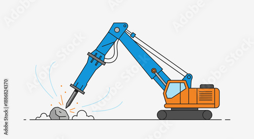 Powerful Hydraulic Breaker Excavator Demolishing Rock With Forceful Impact For Construction