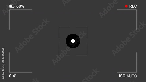 Camera shutter aperture animation on transparent alpha channel background with OSD (On Screen Display). 4K animation of overlay camera shutter.
