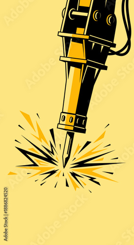 Powerful Hydraulic Breaker Penetrating Hard Ground Creating Dynamic Impact