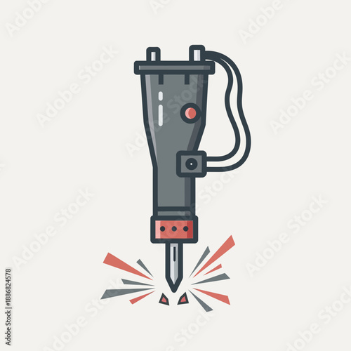 Powerful Jackhammer Breaking Concrete Illustration Modern Construction Tool Vector Icon Design