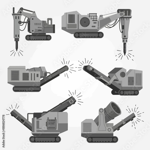 Powerful Mining And Quarry Machinery Collection Essential Heavy Equipment Icons