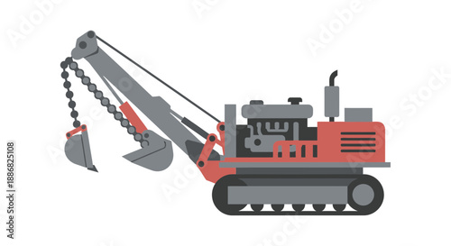 Powerful Industrial Dragline Excavator Vector Illustration For Mining And Construction Operations