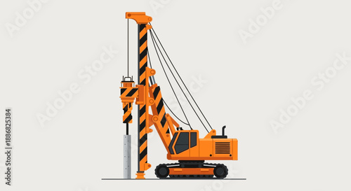 Powerful Pile Driver Machine Illustration For Construction Projects Foundation