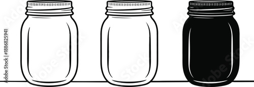 Three mason jars in a row on a shelf