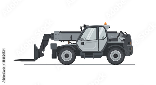 Powerful Telescopic Handler Vector Illustration Of Modern Heavy Lifting Machinery