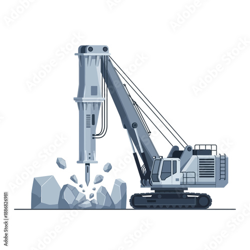 Powerful Tracked Demolition Machine With Hydraulic Hammer Breaking Concrete