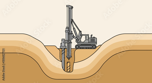 Professional Drilling Rig Excavating Deep Foundations For New Construction Project