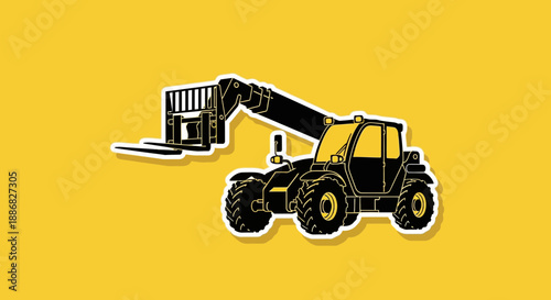 Professional Telehandler Equipment Icon For Construction And Industrial Use On Yellow