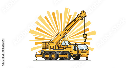 Powerful Yellow Mobile Crane Illustration Lifting Heavy Loads On Construction Sites And