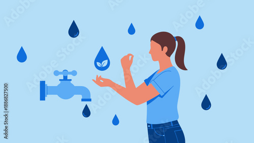 Promoting Water Conservation And Environmental Awareness With a Faucet And Water Drops