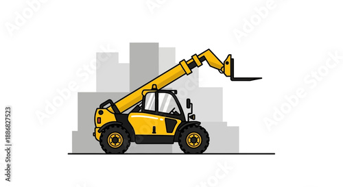Powerful Yellow Telehandler Equipment Operating On A Clean Background For Industrial Design