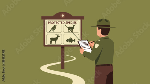 Ranger Documents Protected Species Near Trail In National Park Conservation Effort