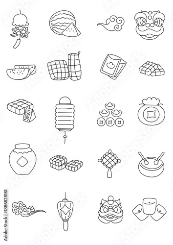 set of food and drinks