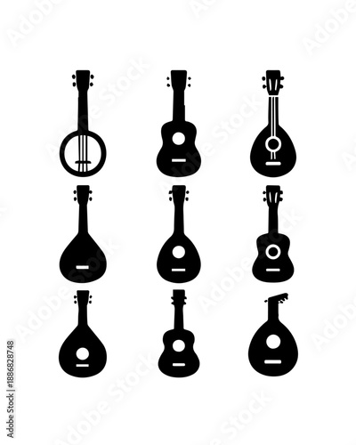 Fretted String Instrument Silhouette Set – Guitar, Mandolin, Banjo