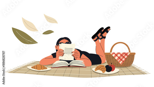 Relaxing Picnic Afternoon With Books And Delicious Food In Summer Season