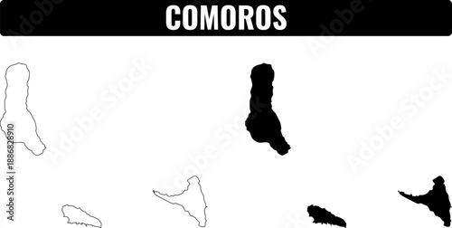 Comoros shapes set showing outlines of the islands and their geographical features