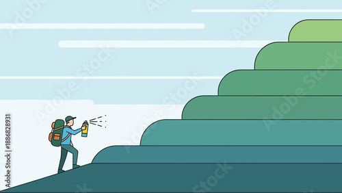 Reaching New Heights With Ambition Spray Illustration Of A Mountain Climber