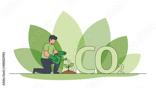 Reducing Carbon Footprint Through Planting Trees And Nurturing Growth Concept