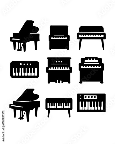 Expanded Keyboard Instrument Silhouette Set – Pianos, Organs, Synths