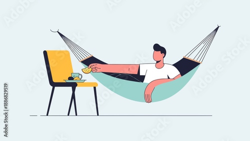 Relaxing Afternoon A Man Enjoying Leisure Time in a Hammock Illustration