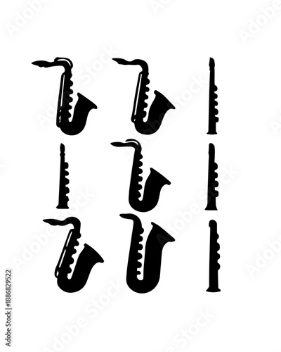 Saxophone and Clarinet Silhouette Set – Woodwind Instrument Icons