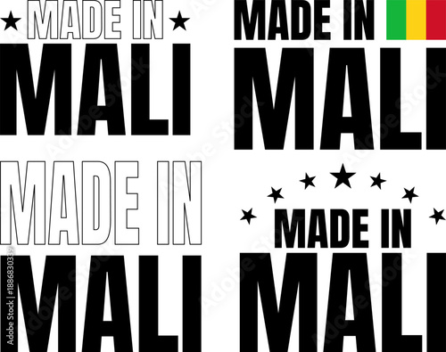 Icons set showing Made in Mali bold font designs and styles with unique variations
