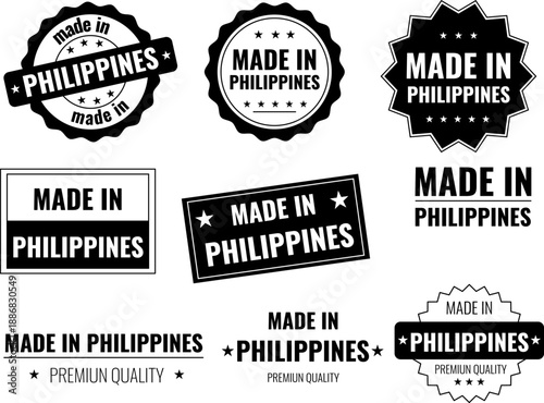 Variety of made in Philippines labels showcasing product origin and quality