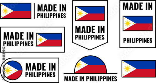 Icons set representing products made in the Philippines featuring the country flag